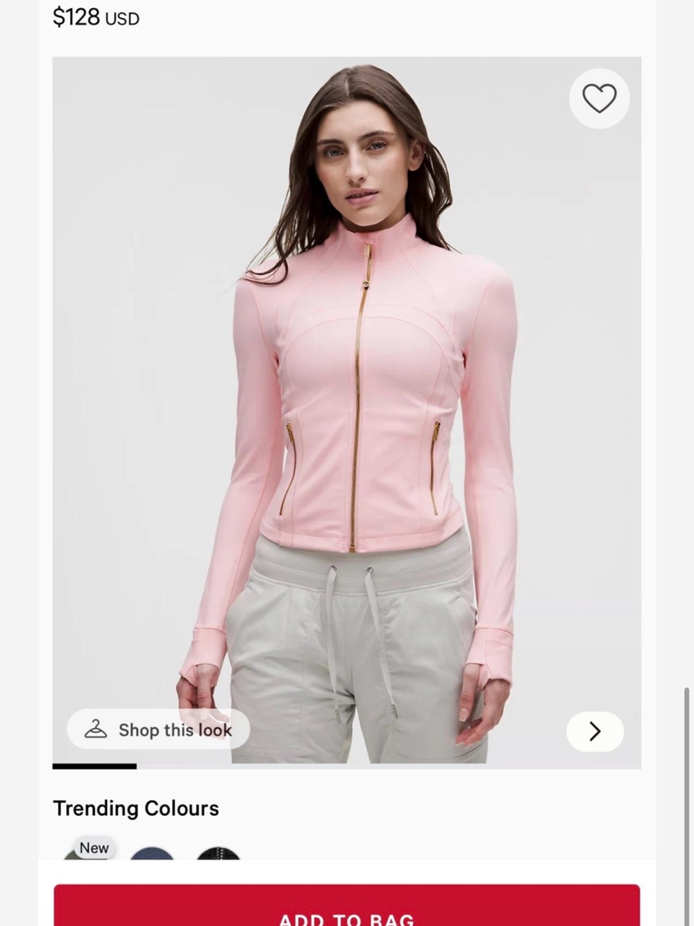lululemon athletica Pink Zip-Up Bomber Jacket with Gold Hardware